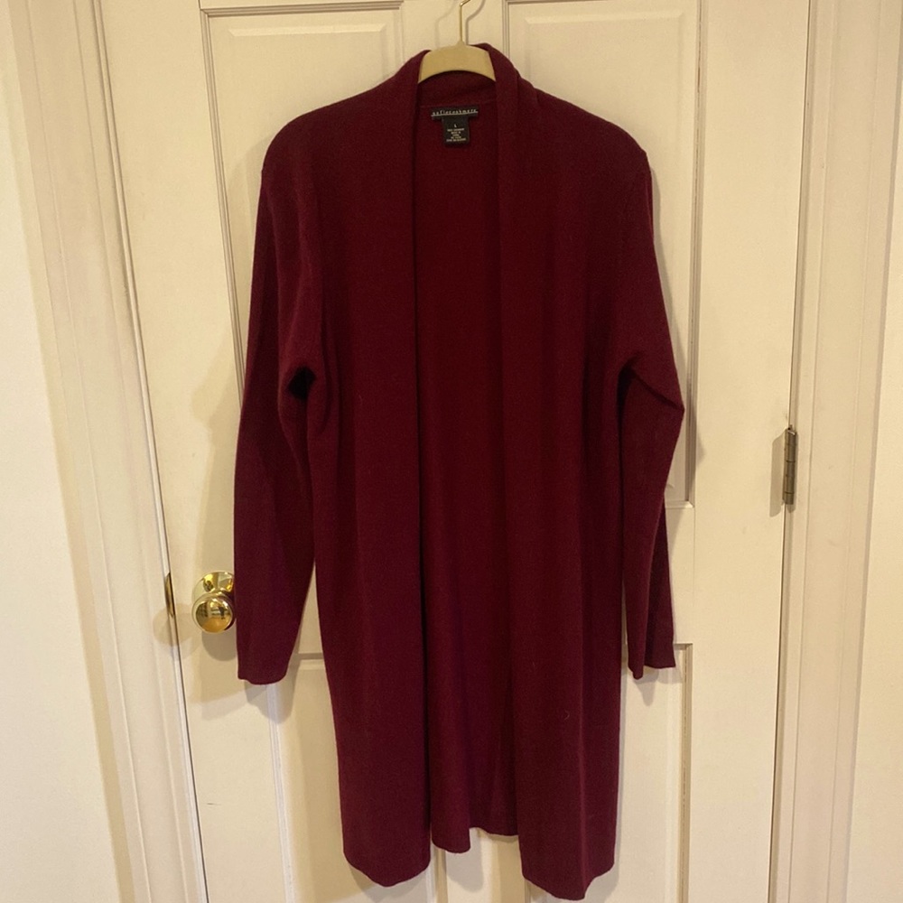Sofia Cashmere Duster-length Cardigan, wine